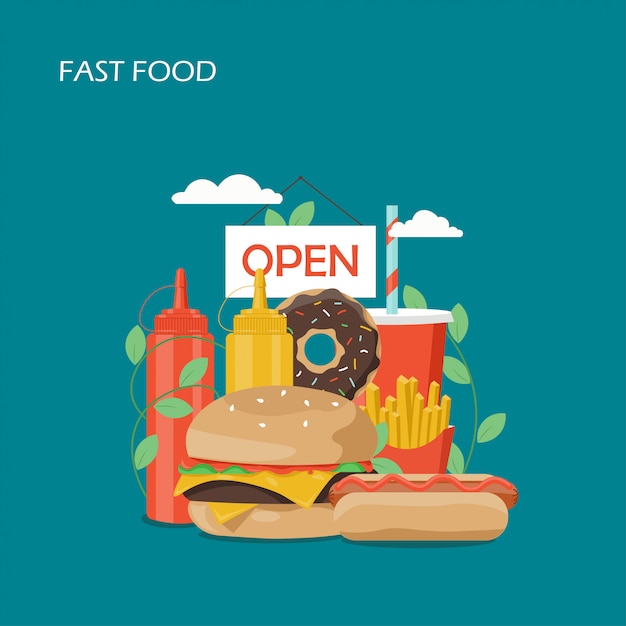 Illustrazione di stile piano di fast food