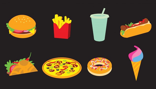 Vector fast food flat style set