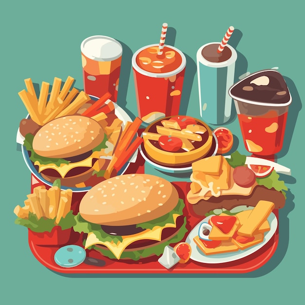 Vector fast food flat vector illustration