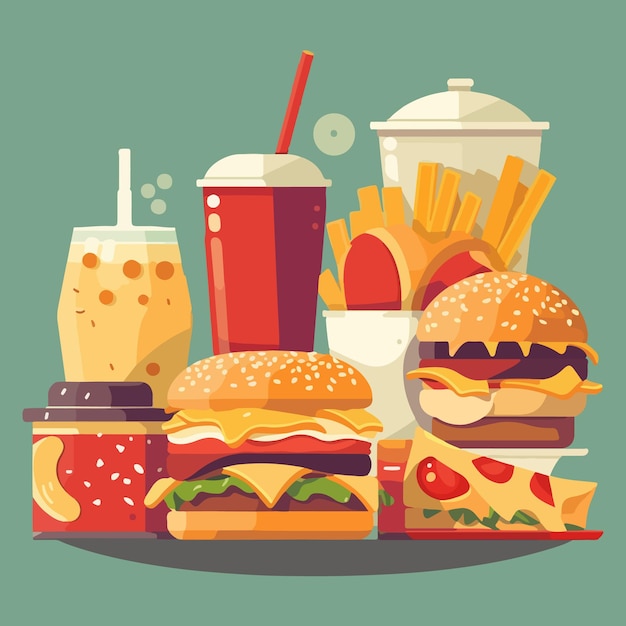 Vector fast food flat vector illustration