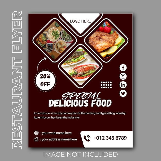 Fast food flyer design template cucina, bar e menu del ristorante, ordinazione di cibo, cibo spazzatura pizza