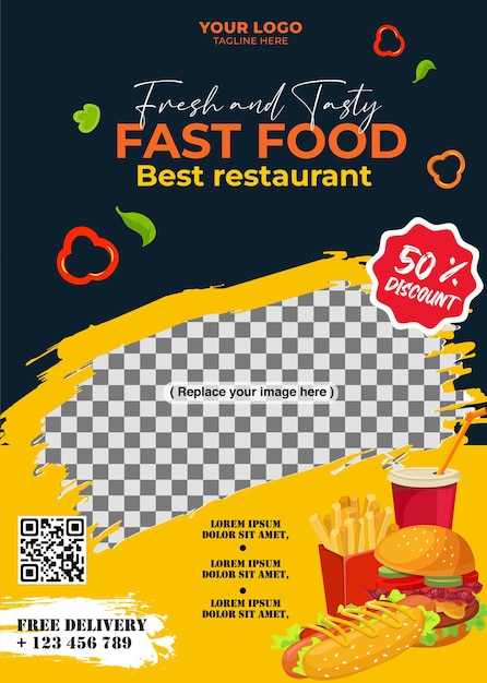 Vettore fast food flyer modello disegno vettoriale piatto