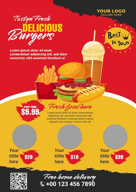 Fast food flyer template flat vector design