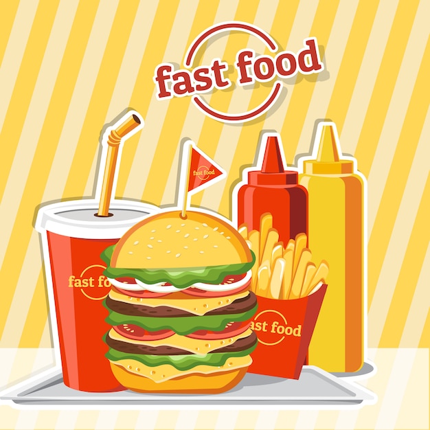 Hamburger di fast food, set di gustosi fast food