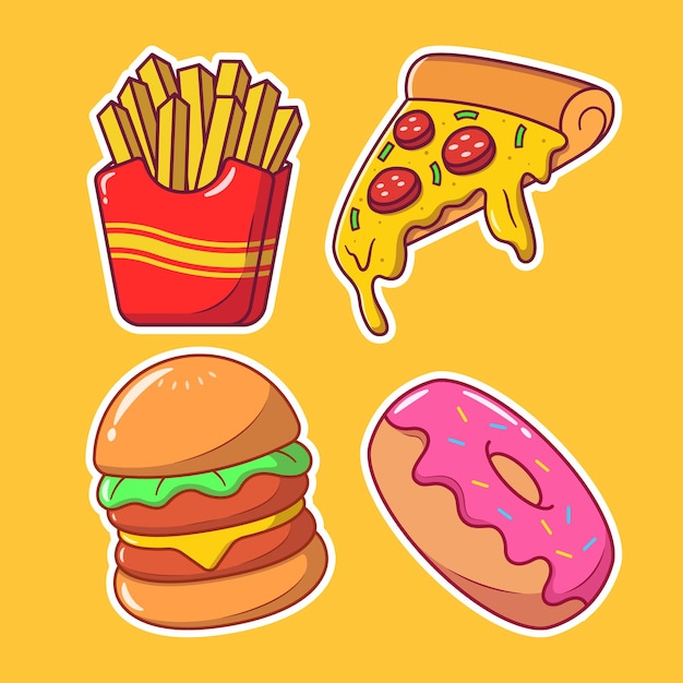 Fast food icona del fumetto disegnato a mano adesivo doodle colorazione