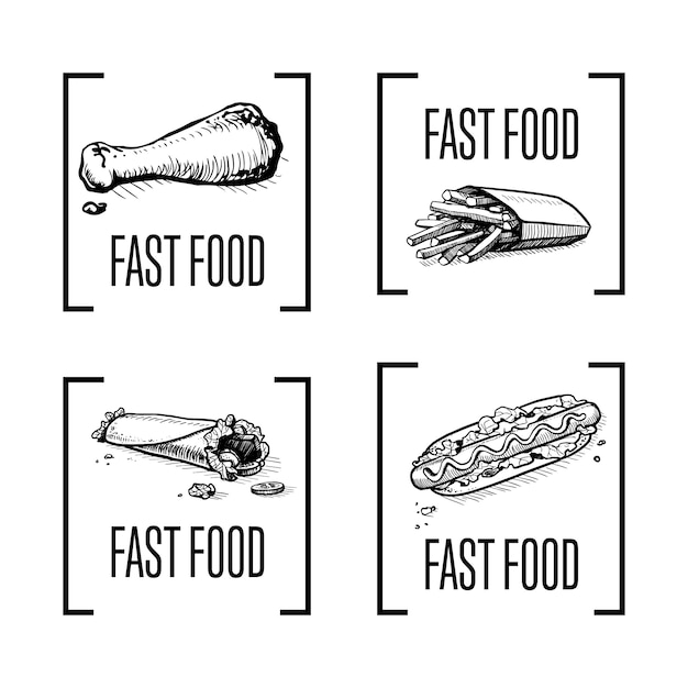 Fast food hand drawn icon set