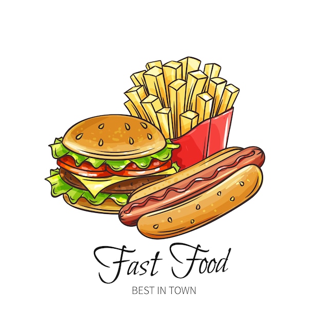 Disegnati a mano fast food.