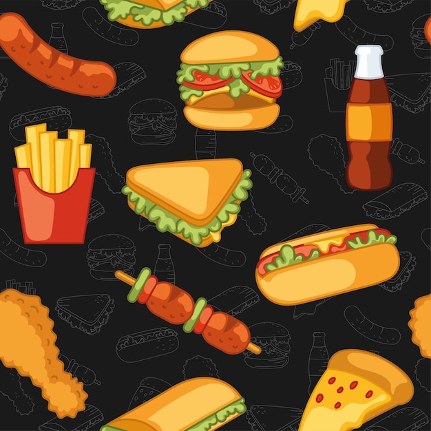 Fast food icon pattern restaurant wallpaper vector