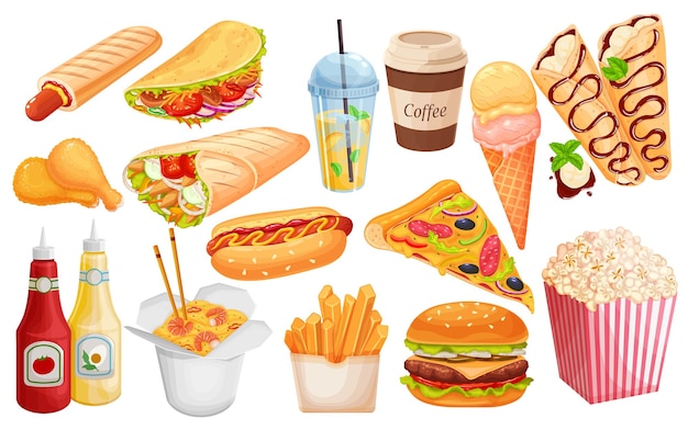Vector fast food   icon set.