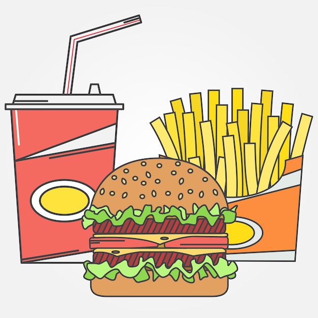 Fast food icon Vector icon colafries and burger For web design Vector illustration