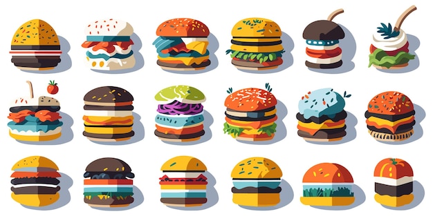 Vector fast food icons for burgers and sandwiches