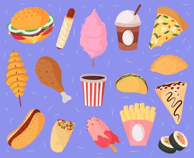 Vector fast food icons set design