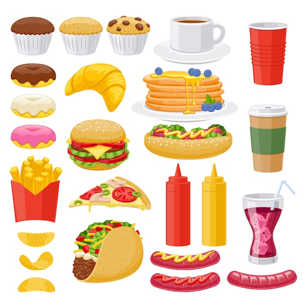 Set di icone di fast food.