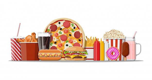 Vector fast food icons set.