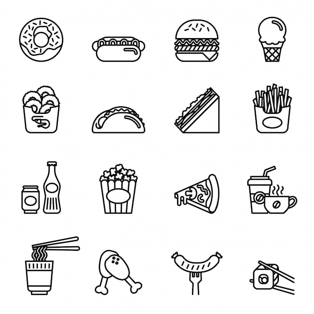 fast food icons set