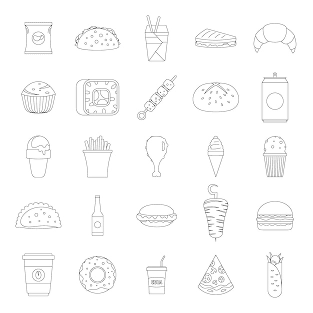 Fast food icons set