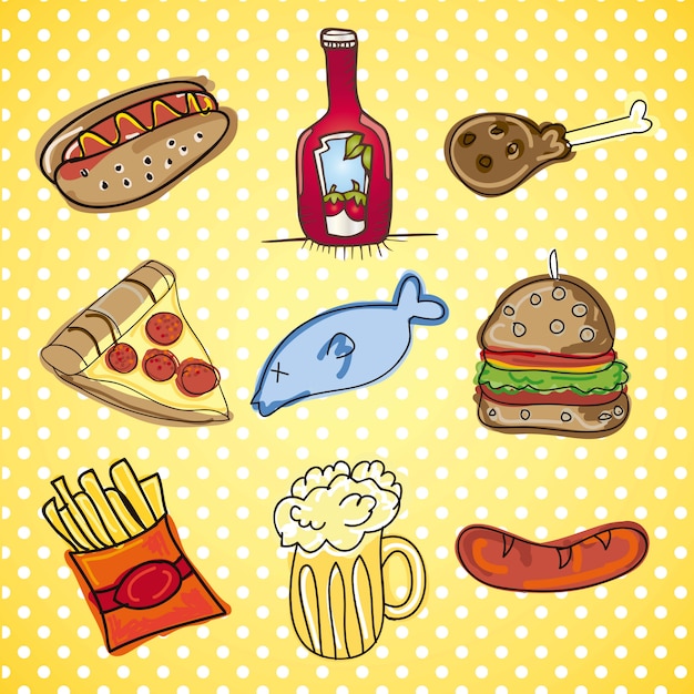 Fast food icons vector collection of snack food