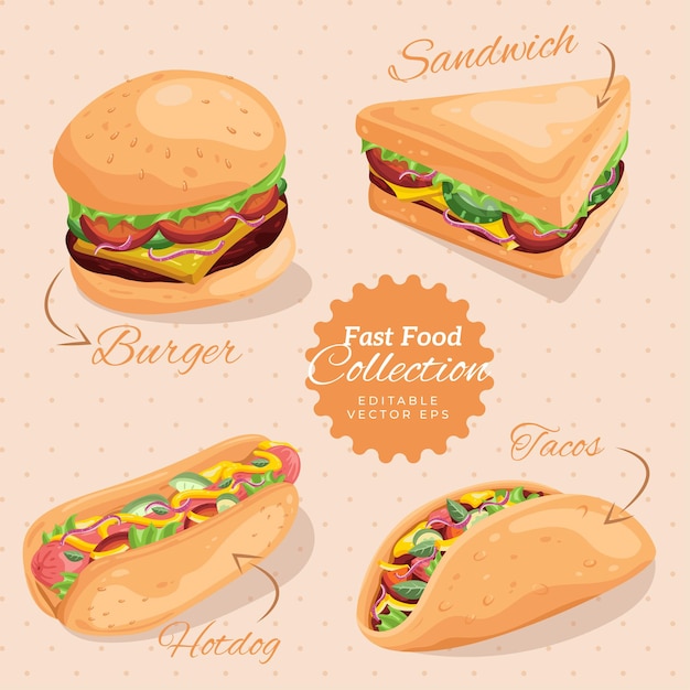 Vector fast food illustration collection