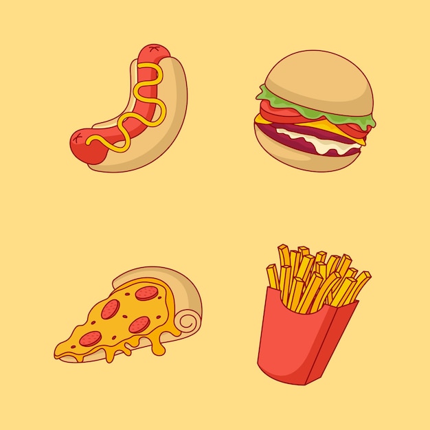 Fast food illustration in flat cartoon style