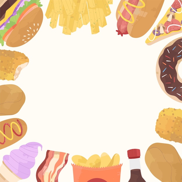 Vector fast food illustration frame background