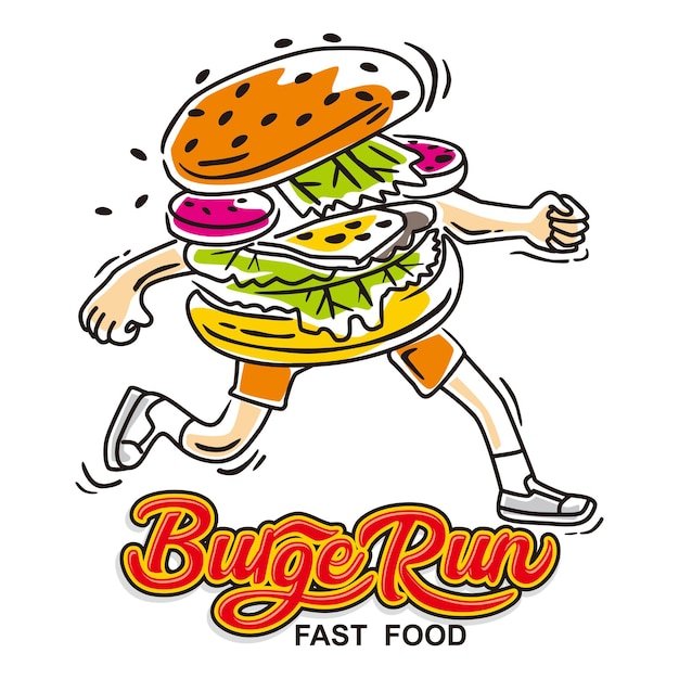 Vettore illustrazione di fast food hamburger in esecuzione