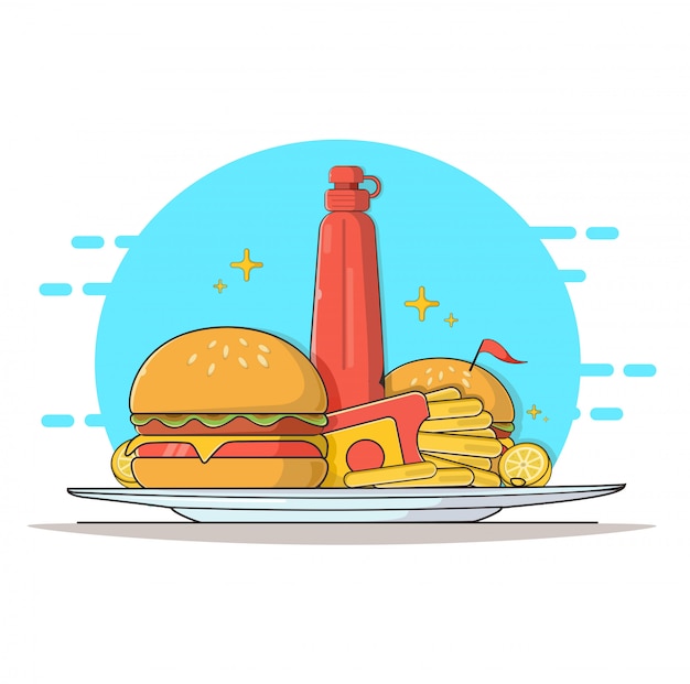 Vector fast food in flat line art design