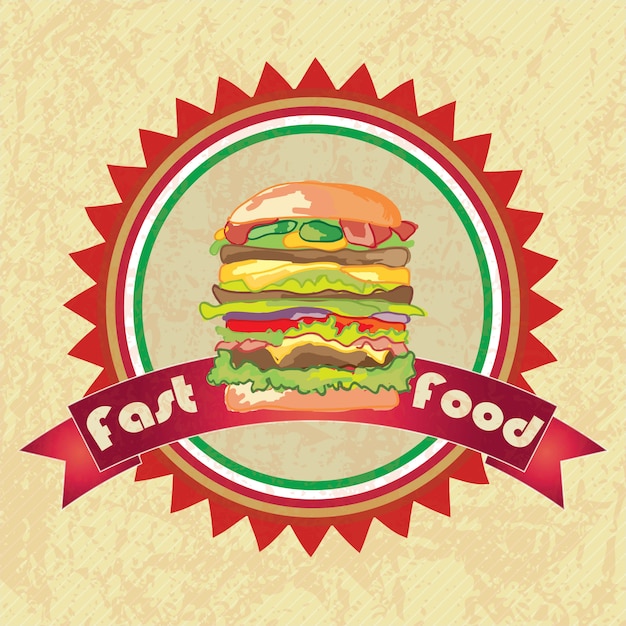 Fast food industry hamburger label grunge stylevector afbeelding