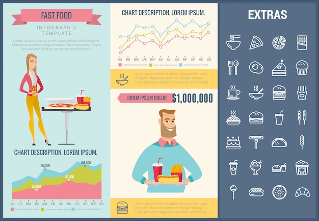 Set di icone e modello infographic fast food