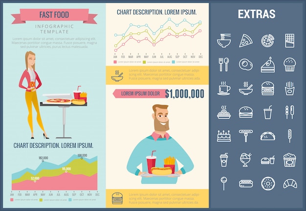 Vettore set di icone e modello infographic fast food