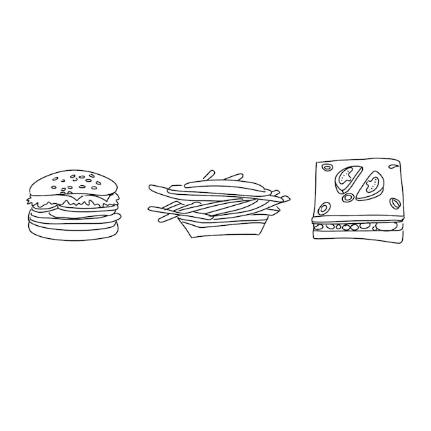 fast food junk food hand drawn doodle illustrations vector set