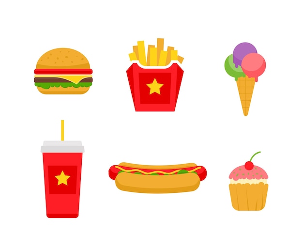 Fast food junk set junkfood concept