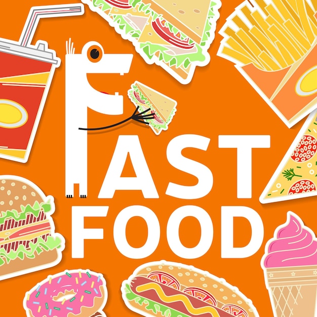 fast food kleurrijke platte ontwerp iconen set