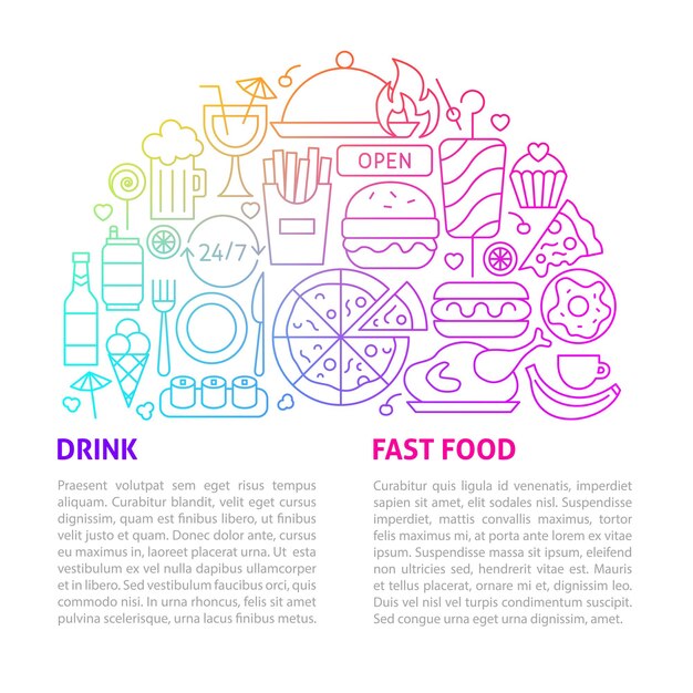 Vector fast food line template. vector illustration of outline design.