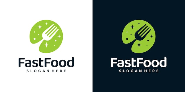 Fast food logo design template abstract globe planet with fork spoon design graphic vector illustration symbol icon creative