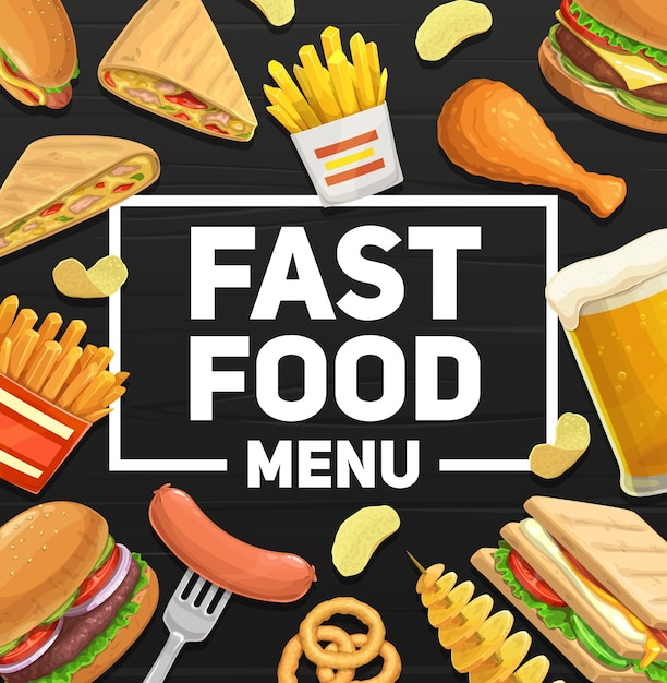 Fast-food maaltijden en snacks menu poster.