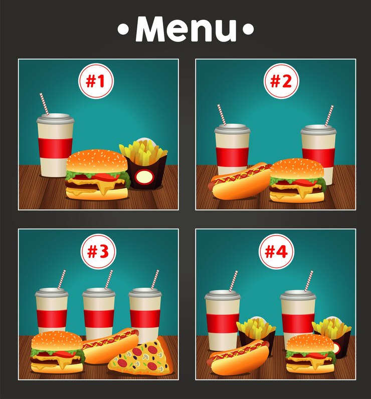 Vector fast food menu template with combos meal numbers