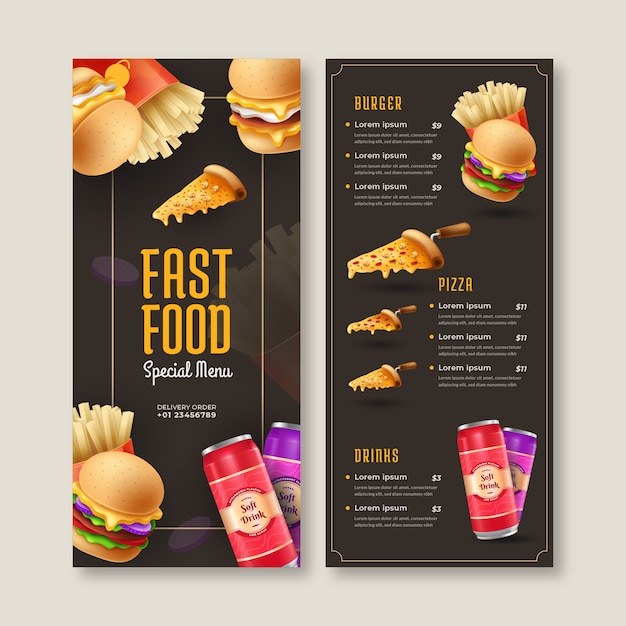 Modello di menu fast food