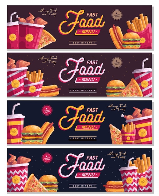 Vector fast food menu vertical banner horizontal set template