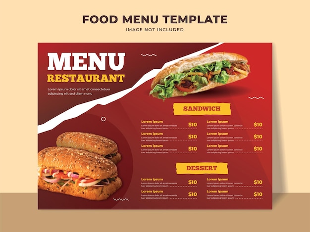 Fast-food menusjabloon met sandwichmenu, dessert en andere menu-items