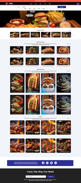 Vector fast food modern annual webpage interface template design