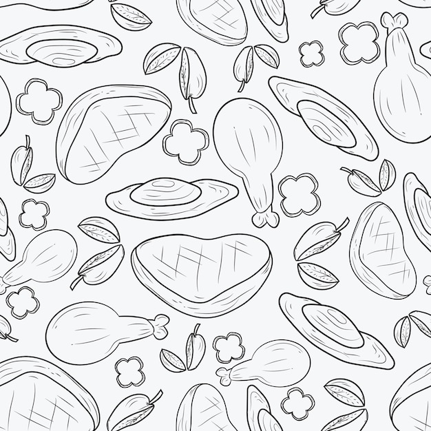 fast food monoline seamless pattern