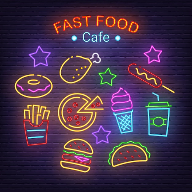 Vector fast food neon icons