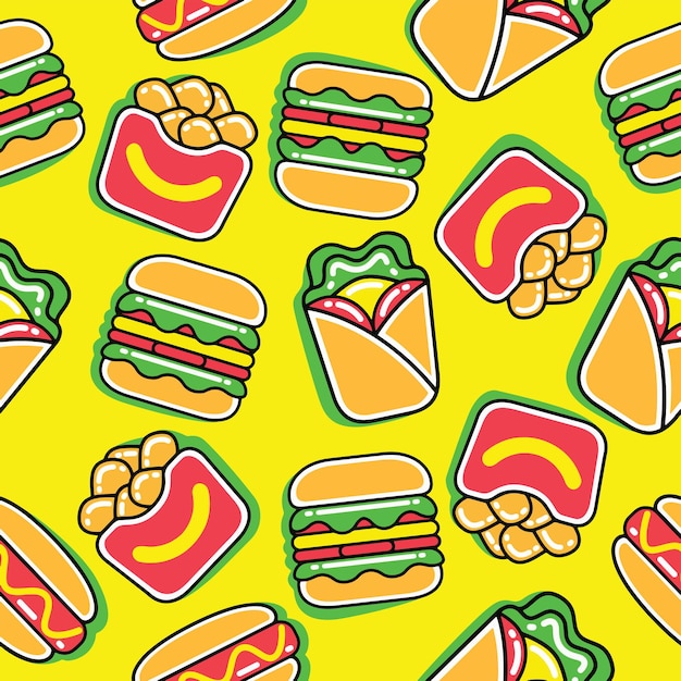 Fast food pattern seamless in flat design style