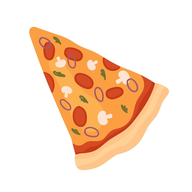 Вектор Ломтик пиццы быстрого питания, вкусная закуска быстрого питания, вид сверху, меню доставки для итальянской пиццерии