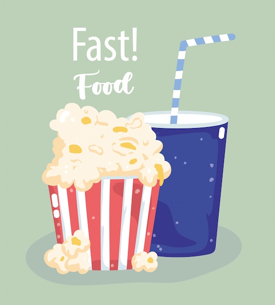 Fast food pop corn and soda