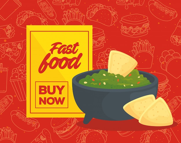 Fast food poster, fast buy, heerlijke guacamole met nacho's