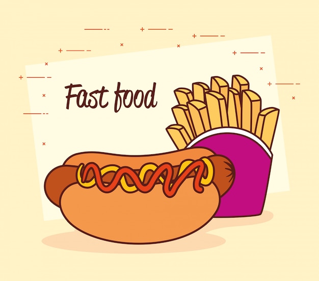 Fast-food poster, hotdog met aardappelen frietjes