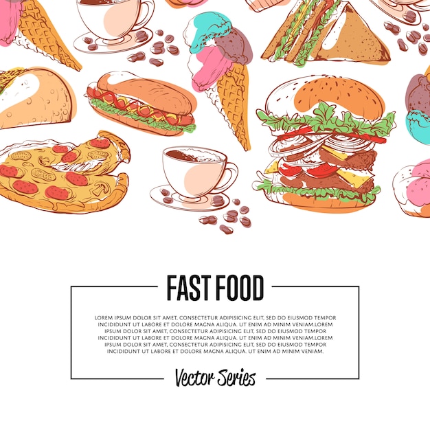 Poster di fast food con menu da asporto