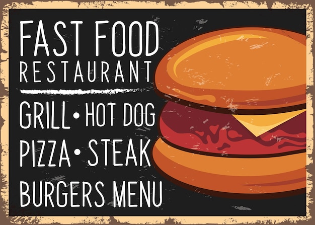 Fast food restaurant artistic menu retro poster vector