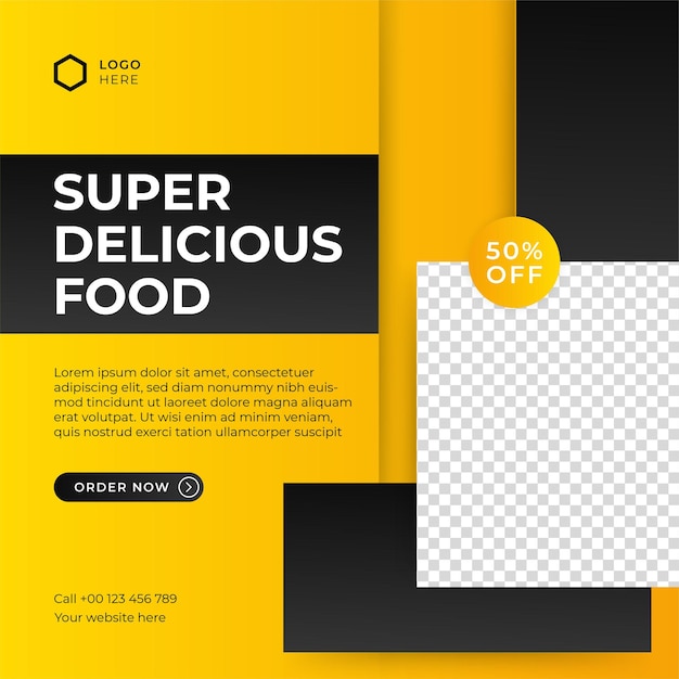 Vettore fast food ristorante business marketing social media post o banner web template design con sfondo astratto logo e icona volantino o poster di promozione di vendita online di consegna di cibo sano